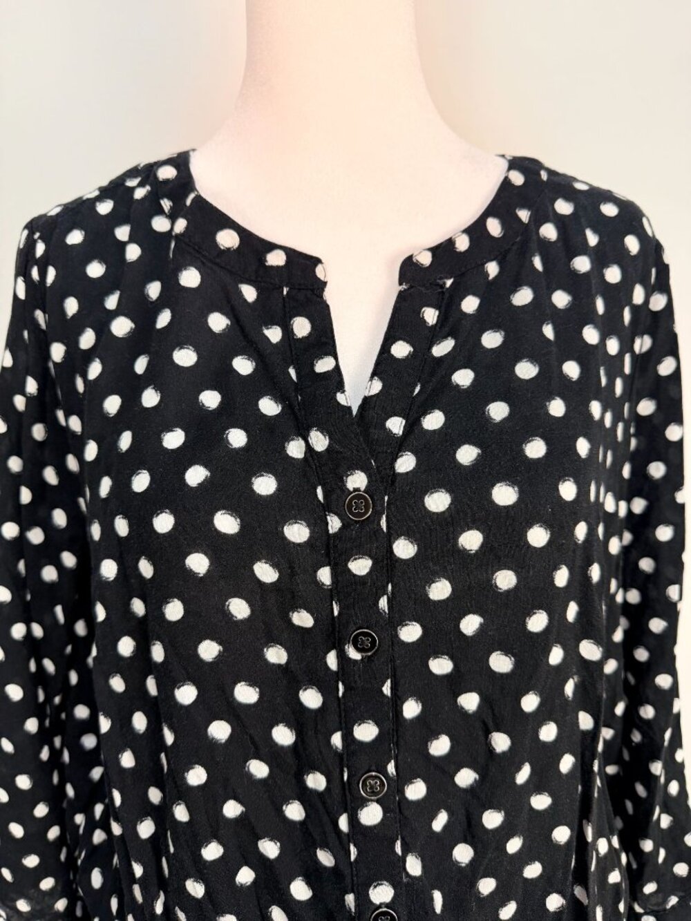Croft & Barrow Womens XL Polka Dot Blouse Black White Peplum Tunic Top - Picture 8 of 14